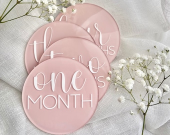 Baby Monthly Milestone Marker Acrylic Monthly Milestone Disc Baby Monthly Photo Prop Custom Milestone Card Light Pink Milestone Marker Blush