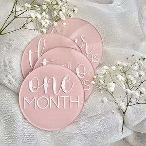 Baby Monthly Milestone Marker Acrylic Monthly Milestone Disc Baby Monthly Photo Prop Custom Milestone Card Light Pink Milestone Marker Blush