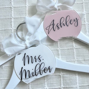 Bridal Hanger Tags Personalized Bride Hanger Custom Bridesmaid Hanger Acrylic Name Tag Bridesmaid Hanger Tag Gift for Bride Bridesmaid Gift