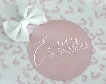 Acrylic Baby Girl Name Sign Baby Name Bow Sign Baby Sign Light Pink Bow Baby Name Sign Girl Nursery Bow Decor Baby Gift Hospital Photo
