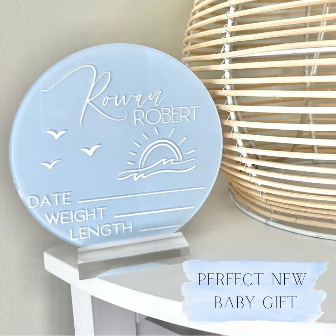 Beach Birth Announcement Sign Acrylic Baby Boy Sign Baby Arrival Sign ...