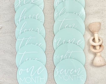 Monthly Milestone Card Acrylic Boho Milestone Disc Baby Milestone Set Light Green Baby Nursery Milestone Baby Photo Prop Baby First Year