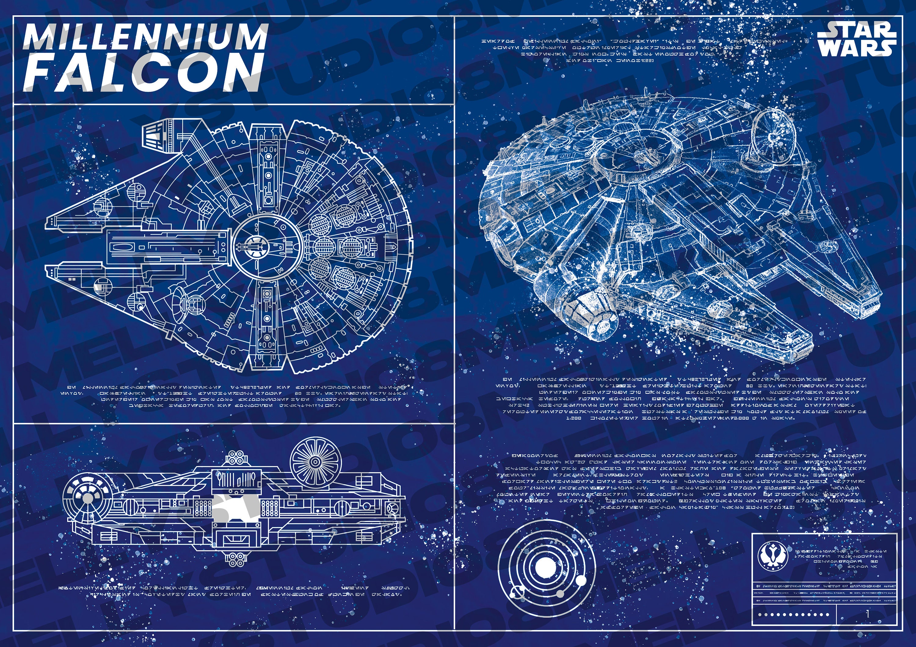 Star Wars Millennium Falcon Blueprint Design Poster George Lucas Star Wars Millennium Falcon Blueprint Design Poster George Lucas