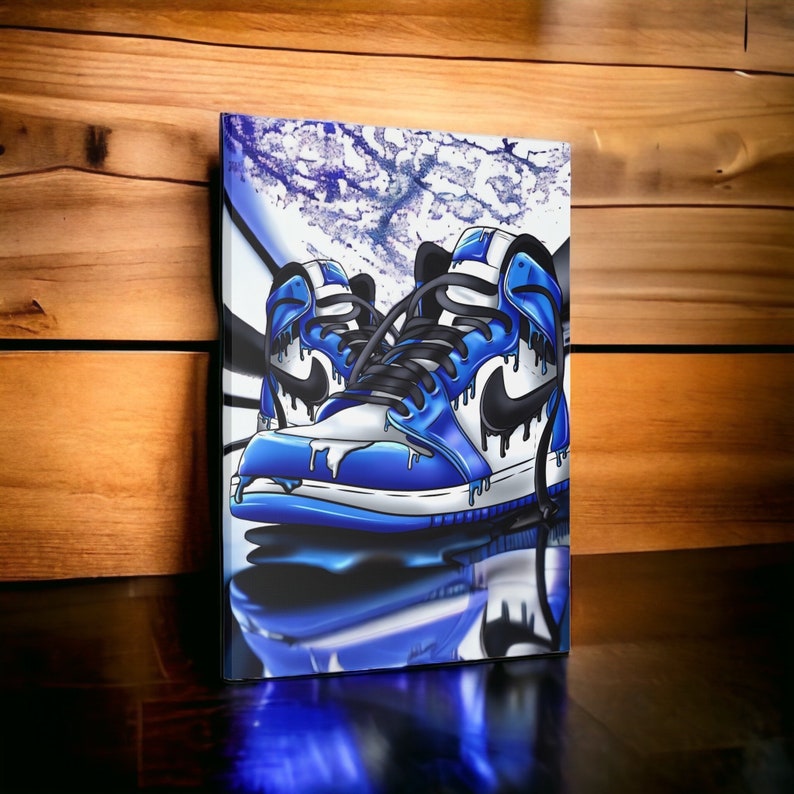 LEGACYART Blue Dripping Jordan 1 Shoe Canvas Wall Art Nike Jordans canvas abstract art home decor room decor image 1