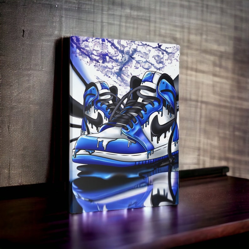LEGACYART Blue Dripping Jordan 1 Shoe Canvas Wall Art Nike Jordans canvas abstract art home decor room decor image 2