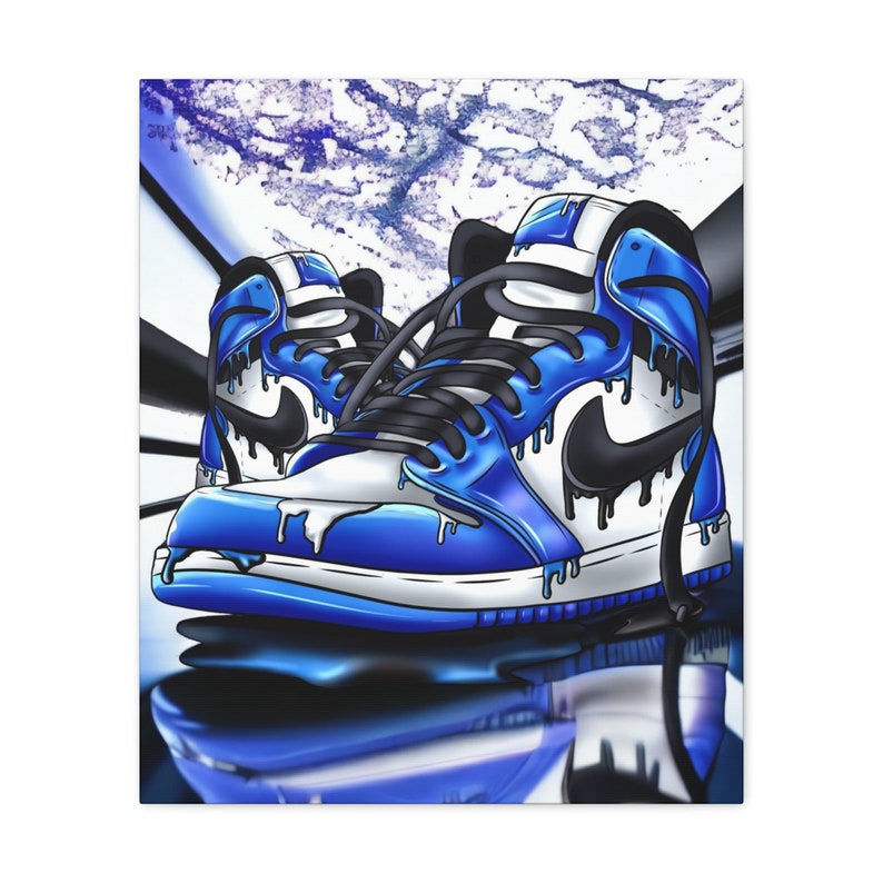 LEGACYART Blue Dripping Jordan 1 Shoe Canvas Wall Art Nike Jordans canvas abstract art home decor room decor image 4