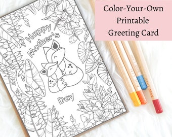 Printable Mother's Day Coloring Card: Fox Design (PDF)