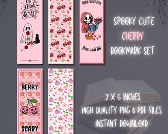 Halloween Printable Bookmarks Bundle for Autumn Reading | Creepy Cherries for Spooky Season Bookish PNG and PDF (Set of 5 Digital Download)
