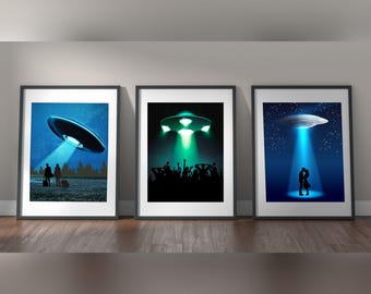UFO Art Print Set of 3: Sci-Fi Gallery Wall Decor Bundle (Digital Download)