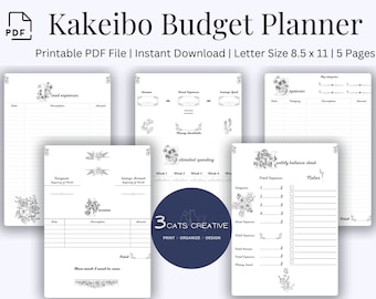 Kakeibo Budget Planner: Floral Themed Monthly Expense Tracker (PDF Download)