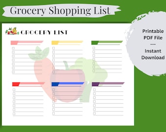 Printable Grocery List: Colorful Food Shopping Organizer (PDF Download)