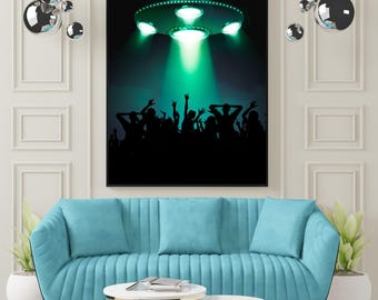 Alien Rave UFO Wall Art Print | Digital Download | Sci-Fi Home Decor