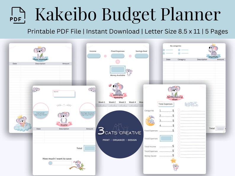 Kakeibo Budget Planner Printable | Financial Journal | Monthly Budget Tracker | Expense and ...