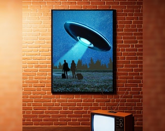 UFO Alien Abduction Print: Starry Night Sci-Fi Wall Art (Digital Download)