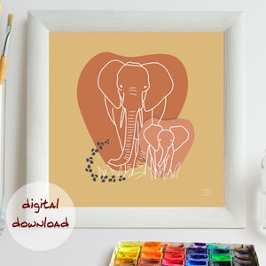 Boho Wall Mural Abstract Line Art Poster in Soft Colors Minimalist Digital Item for Instant Download Square Design