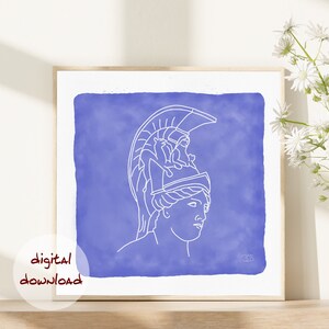 Athena, Greece Boho Wall Mural Line Art Poster Watercolor Monochromatic Digital Item For Instant Download.