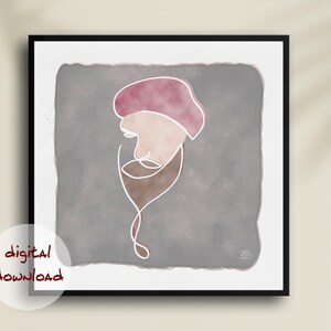 Wall Art, Line Art with Watercolor, Poster, Wall Decor, Digital Item for Instant Download, Square Picture, &quot;Man with Beard&quot;