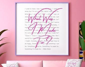 Waar ben ik voor gemaakt? Billie Eilish - Lyric Print - Digitale download in A5 A4 A3 - Barbie Pink - Opbeurende boodschap Vrouwen Mindfulness Girl