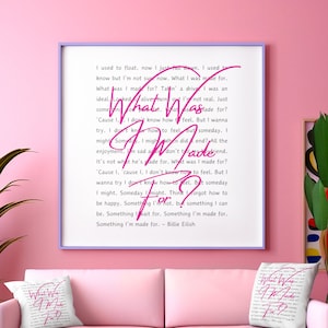 Waar ben ik voor gemaakt? Billie Eilish - Lyric Print - Digitale download in A5 A4 A3 - Barbie Pink - Opbeurende boodschap Vrouwen Mindfulness Girl