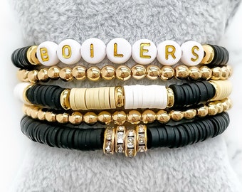 Boilers Bracelet Set with Optional 14K Gold Plated Bead Bracelets | Boiler Up | Game Day Bracelet | Care Package Gift