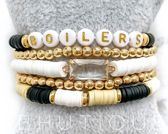 Boilers Bracelet Set with Optional 14K Gold Plated Bead Bracelets | Boiler Up | Game Day Bracelet | Care Package Gift