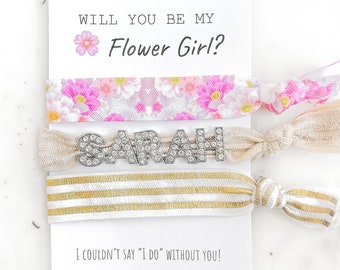 Flower Girl Proposal Hair Ties with Custom Rhinestone Name | Flower Girl Gift | Flower Girl Thank You Gift