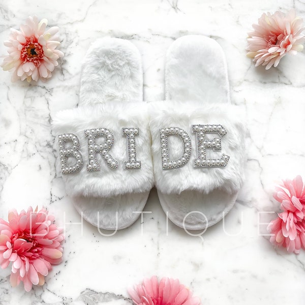 Custom Bride Fuzzy Slippers (Size up) | Engagement Gifts | Bachelorette Gifts | Bridal Shower Gifts | Gifts for the Bride | Honeymoon Gifts