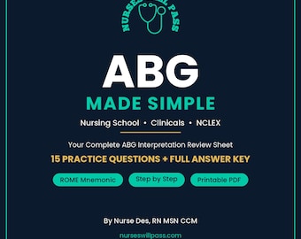 ABG Interpretation Cheat Sheet, Arterial Blood Gas & Acid Base, Nursing Study Guide PDF