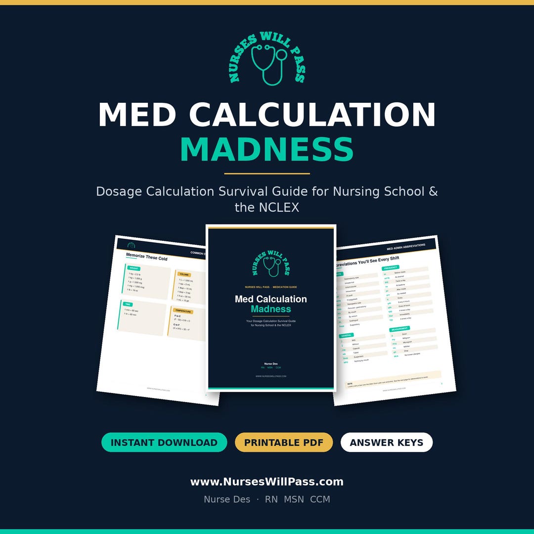 Med Math Dosage Calculation Study Guide (printable PDF), Nursing School ...