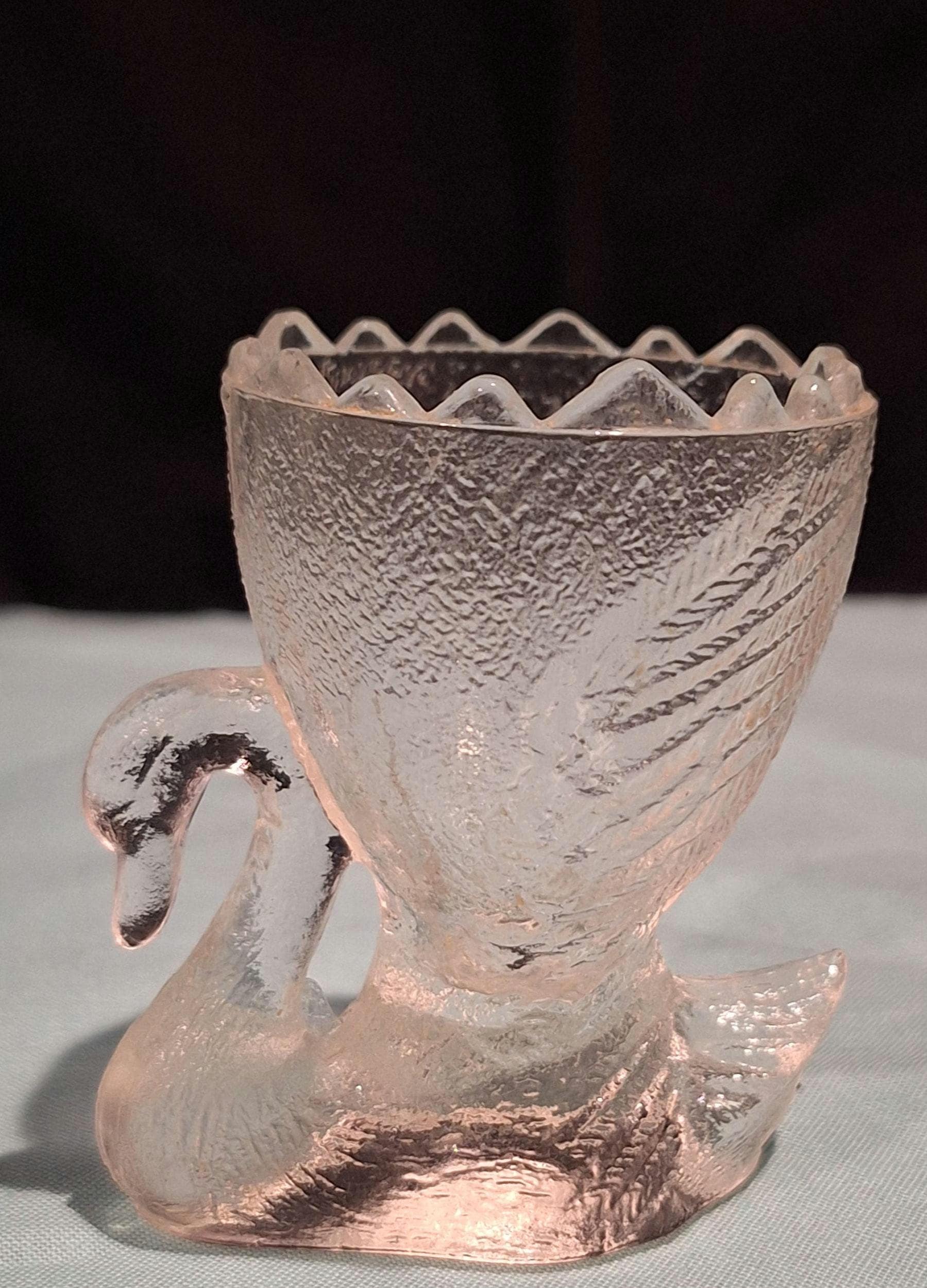 Vintage Pressed Stippled Glass Swan Egg Cup/Toothpick Holder, Mid-century Modern, 1950-60s