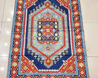 Handmade Floral Chain Stitch Home Decor Rug | Kashmir Silk Rug | Traditional Oriental Area Rug
