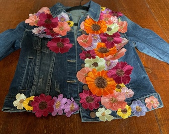 Custom Hand Sewn Flower Jean Jacket, Perfect for The Eras Tour!