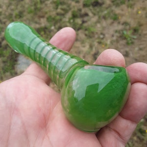 Bright green colored inside twist thick handmade glass spoon pipe