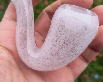 Handmade, Glass Sherlock Pipe with Light Pink Frit on the Inside