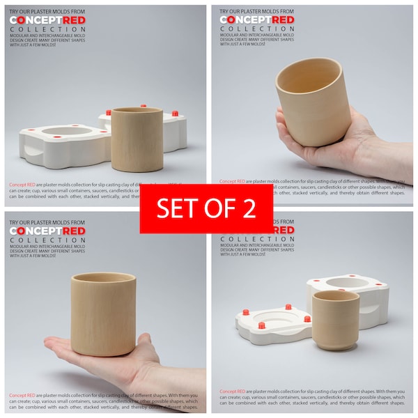 Slip casting plaster mold Set of 2 for cup mug vessel bowl conceptred collection