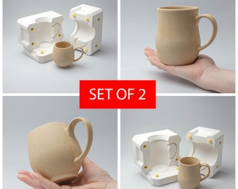 Mug with handle slip casting plaster mold Set of 2 for cup mug with handle