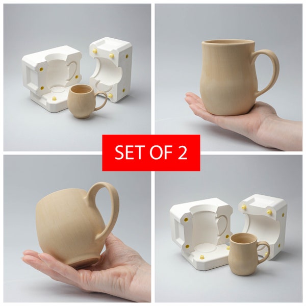 Mug with handle slip casting plaster mold Set of 2 for cup mug with handle