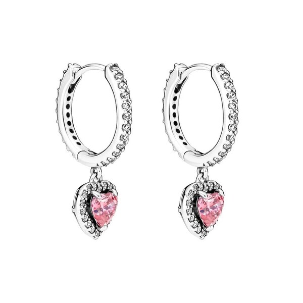 S925 Sterling Silver Pandora Sparkling Halo Heart Hoop Earrings • Charm Earrings, Minimalist Earrings • Fit Anniversaries • Gifts For Her