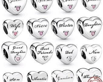 Ciondoli della famiglia Pandora • Ciondoli a cuore personalizzati in argento sterling 925 • Ciondoli per braccialetti • Ciondoli per gioielli • Regali per lei