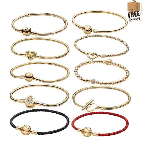 Gouden editie Pandora Snake Chain armband • Charme dikke kettingarmband • Goud, zwart, rood • Sieradencadeaus voor haar • S925 • BR-004