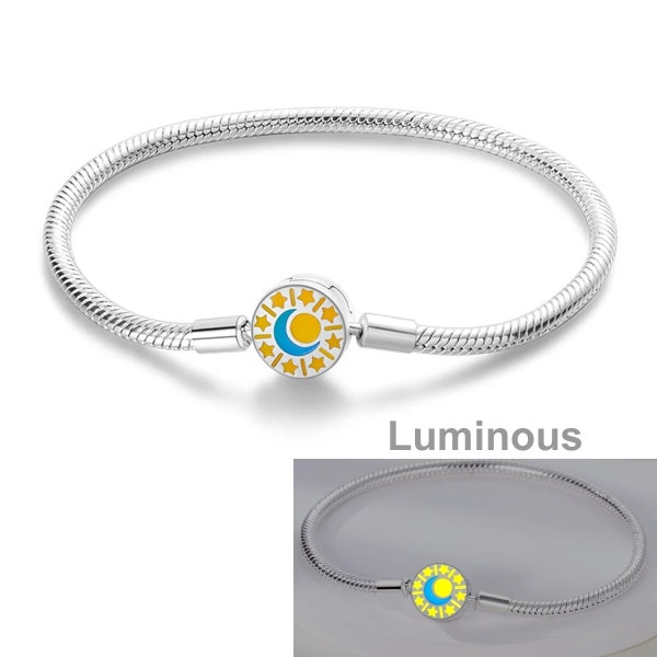 Luminous Moon and Sun Bracelet • Silver Snake Chain Bracelet • Charm Bracelet • Womens Jewellery S925 • Gift For Her