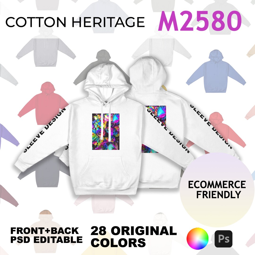 Cotton Heritage M2580 Hoodie Mockup Clothing Editable Mockup Etsy