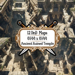 12 oude verwoeste tempel, png, kaartset kerkers en draken, Roll20, VTT, gieterij, gameaccessoire, tabletop-RPG, fantasy-avonturenkaartenpakket