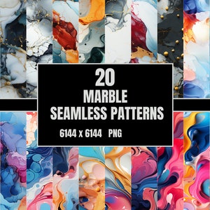 20 Marble Seamless Patterns PNG - Digital Paper - Digital Download