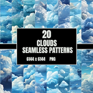20 Clouds PNG - Seamless Patterns - Digital Paper - Digital Download - Instant Download - Scrapbook Paper - Printable - Commercial Use