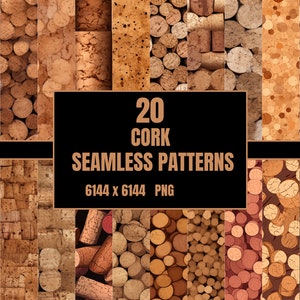 20 Cork Seamless Patterns, Digital Backgrounds, Natural Cork Textures, Instant Download, Scrapbooking, Crafts