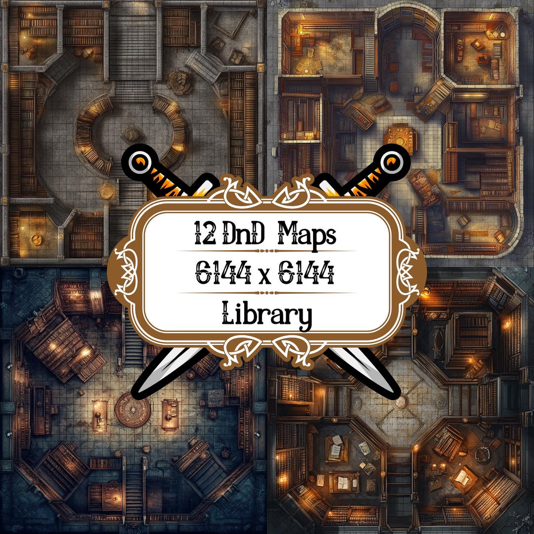 Dungeons and Dragons Library Map Set: 12 VTT RPG Maps (PNG) - Etsy UK