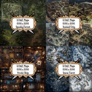 5 pakketten met DnD-kaarten, Roll20, Fantasy Grounds, Foundry, VTT, AI Digital Map, Sci Fi, DnD Battle Map, D&D