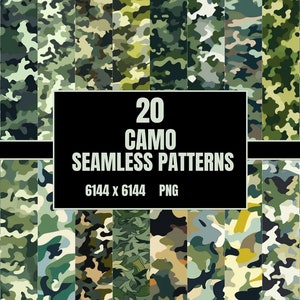 20 Camouflage Seamless Patterns PNG - Digital Paper - Digital Download