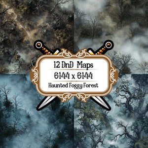 12 Haunted Foggy Forest, Dungeons and Dragons-kaartenset, Roll20, VTT, Foundry, gameaccessoire, tabletop-RPG, fantasy-avonturenkaartenpakket